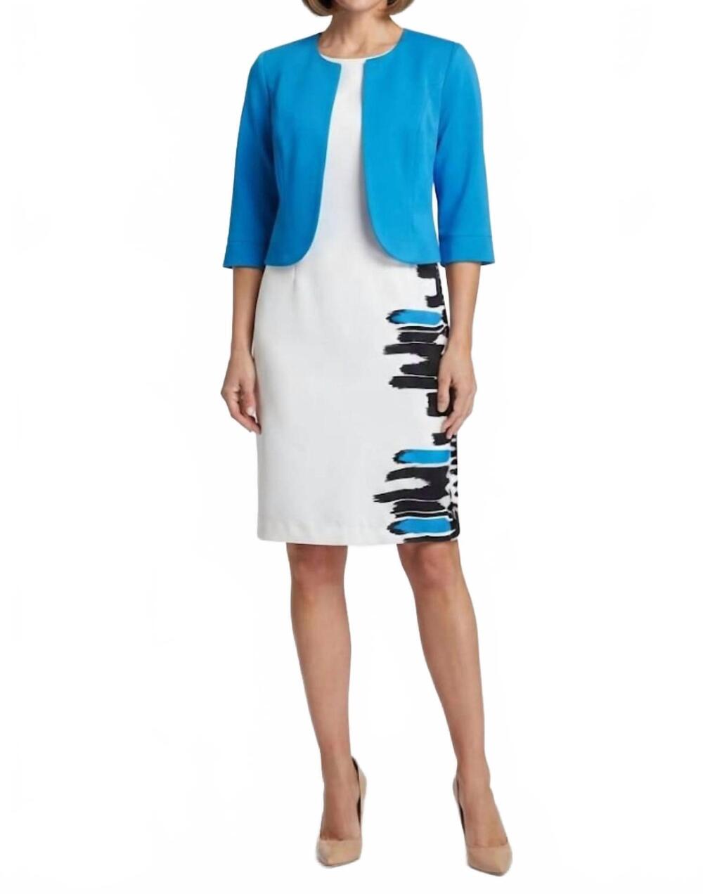 NEW MAYA BROOKE day jacket dress 2 piece set in ocean blue white
